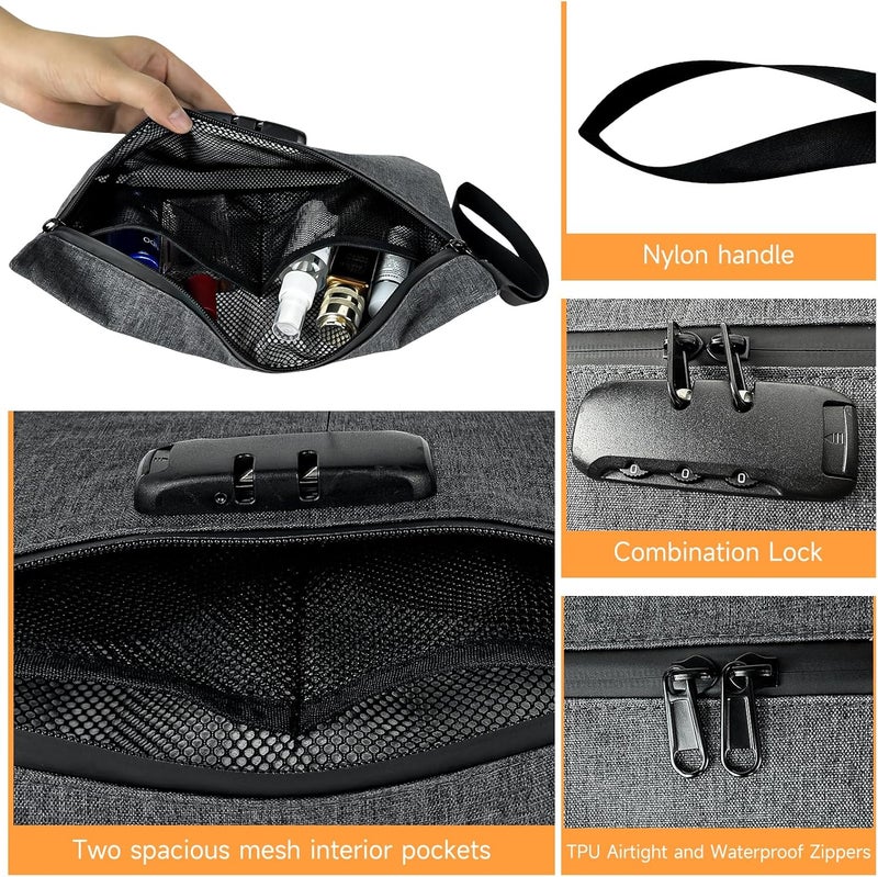 BOJLY Smell Proof Bag with Combination Lock 12.5 inch x 7.5 inch Waterproof Zipper Organizer for Travel Tote Bag Grey - Image 3